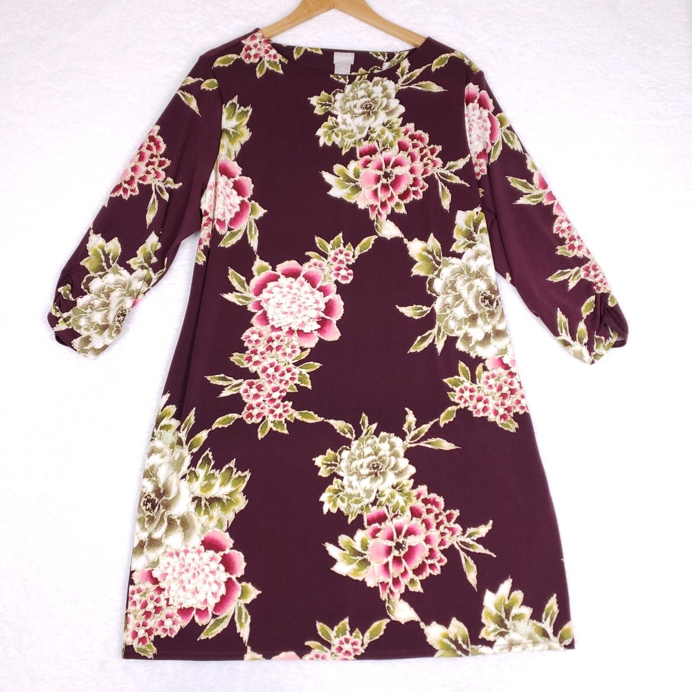 Chicos‎ Floral Shift Dress 3P Plum Romantic Cottagecore Dark Academia